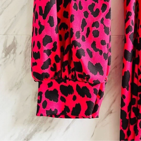 Nasty Gal Animal Instincts Leopard Print Puff Balloon Stretch Midi Dress 2 - Picture 4 of 10